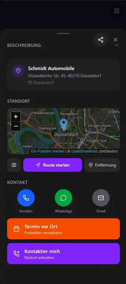 Swipecar Kontaktoptionen